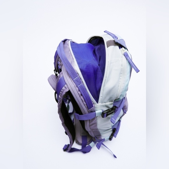NWT. Zara Nylon Purple/Blue Multi-Pocket Backpack. main image 6
